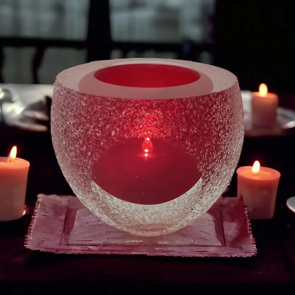 Fifth Ave Crystal‎ Candle Holder Geode Sugar Textured Red Tealight Votive GOTH.